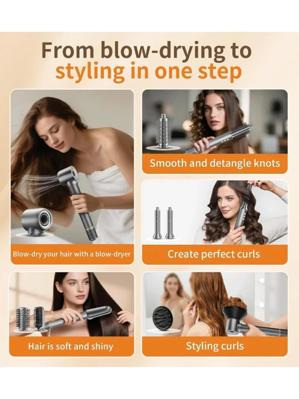 9-in-1 Hair Dryer Brush Kit, Curly Hair Tool with Diffuser for Effortless